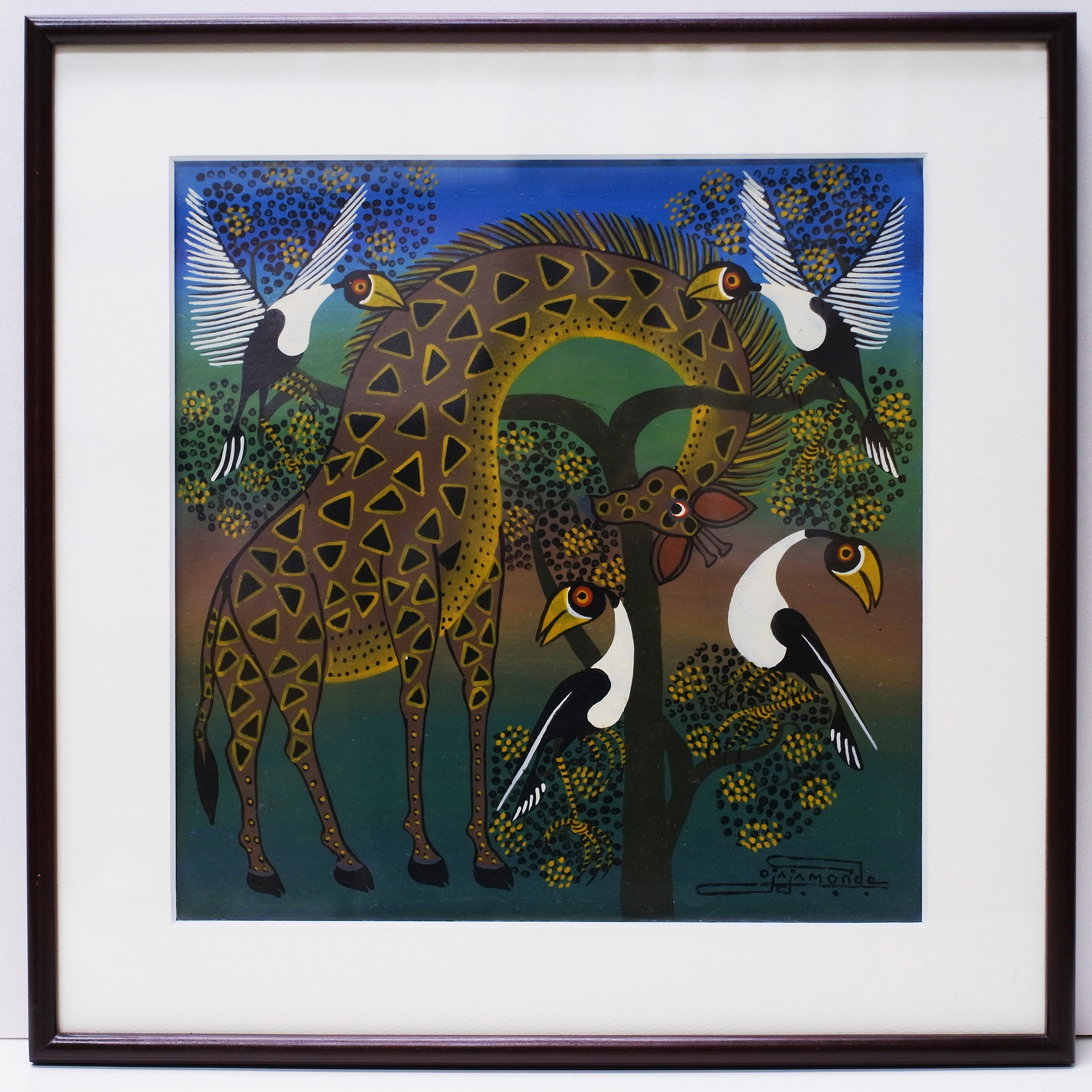 OMARI ALOIS AMONDE - Giraffe  (300~300 Framed)