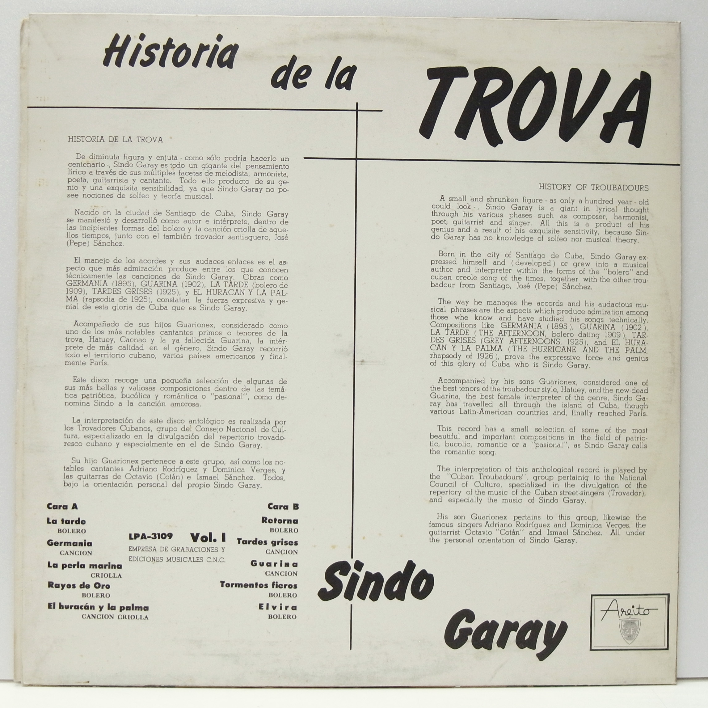 Sindo Garay, Historia De La Trova Vol. I
