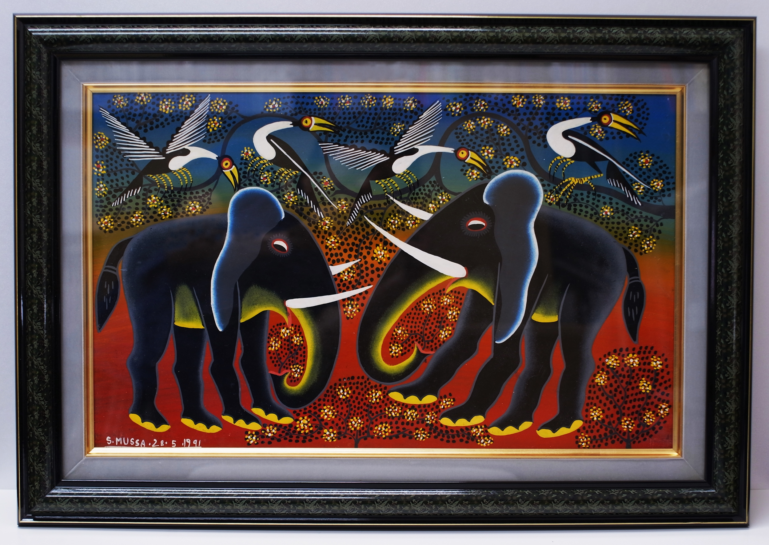 SALUM MUSSA - Two Elephants (300~500 Framed)